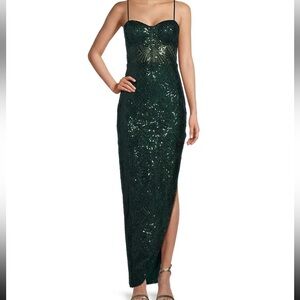 City Triangles Emerald Green Sequin Dress Side Slit Adjustable Straps Sz XS